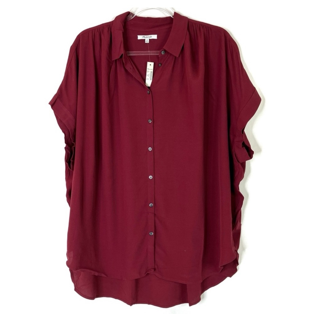 Madewell | Wine Red Casual Button Front Blouse Short Sleeve Viscose NWT 2X
